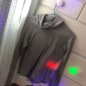 gray hooded workout sweatshirt
